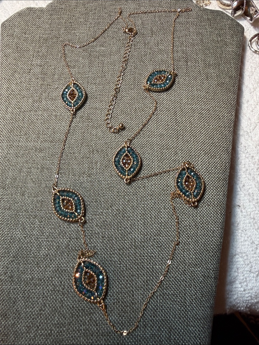 Gold & Teal Long Station Necklace - Women Jewelry
